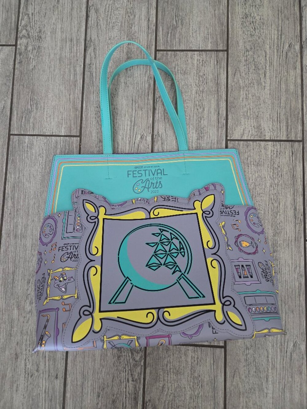 Disney Parks Loungefly Epcot Festival of the Arts 2022 Tote Bag Purple Teal
